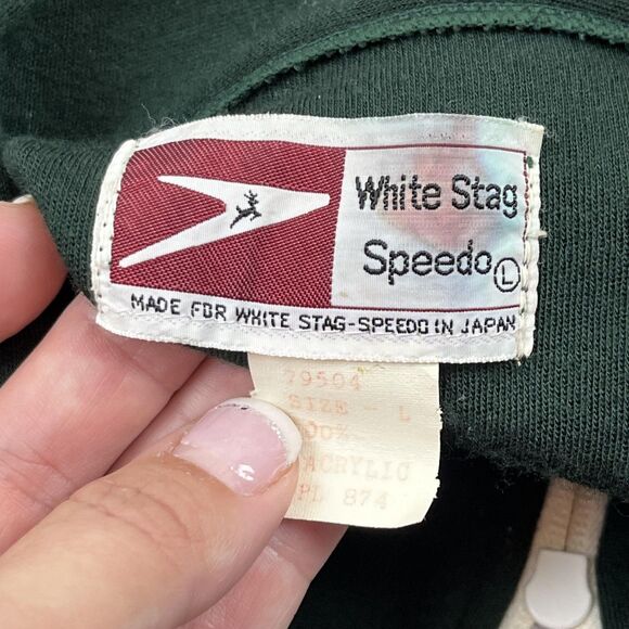 Vintage White Stag Speedo Sweater Mens Large Green Full Zip Made in Japan 70s - Picture 7 of 9